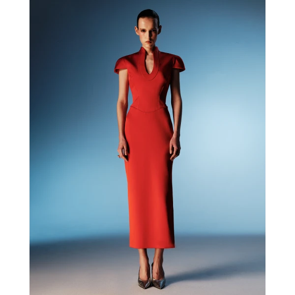 Rasario Satin midi dress with a side slit in Black, view 3
