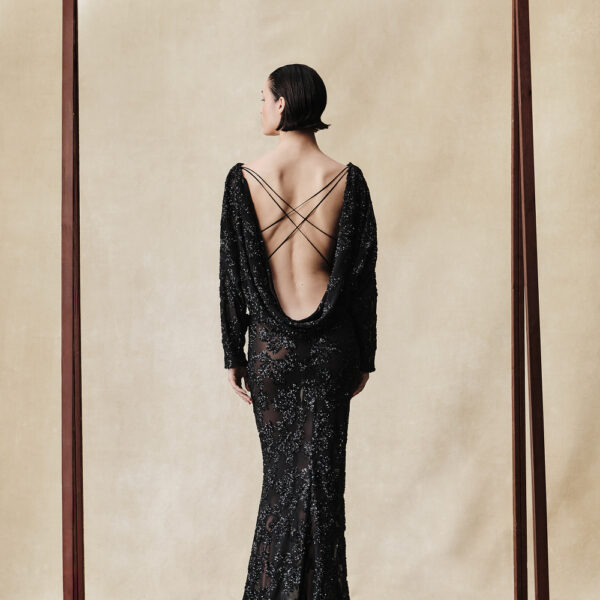 sequin chiffon maxi dress with batwing sleeves