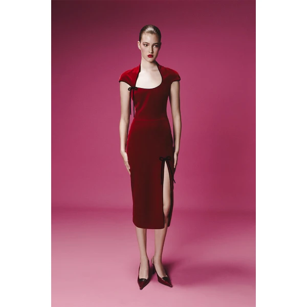 velvet midi dress with ties