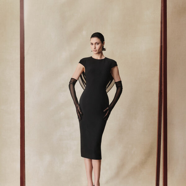 viscose and silk midi dress with cowl back