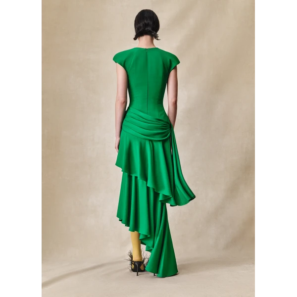 Rasario Viscose crepe asymmetric maxi dress with draping in Black, view 3