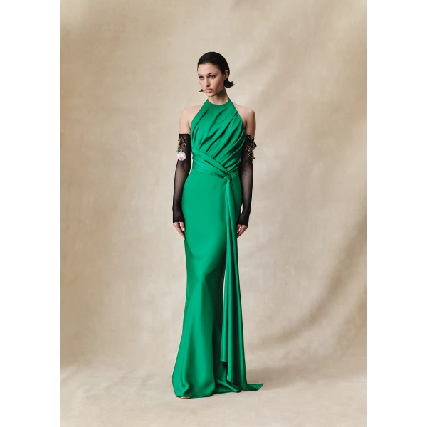 Rasario Viscose crepe maxi dress with train in Black, view 2