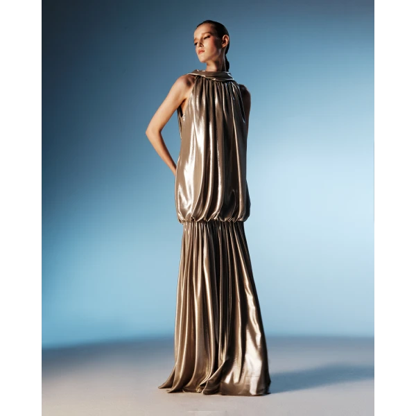 Rasario Chiffon maxi dress with an open back in Olive, view 3