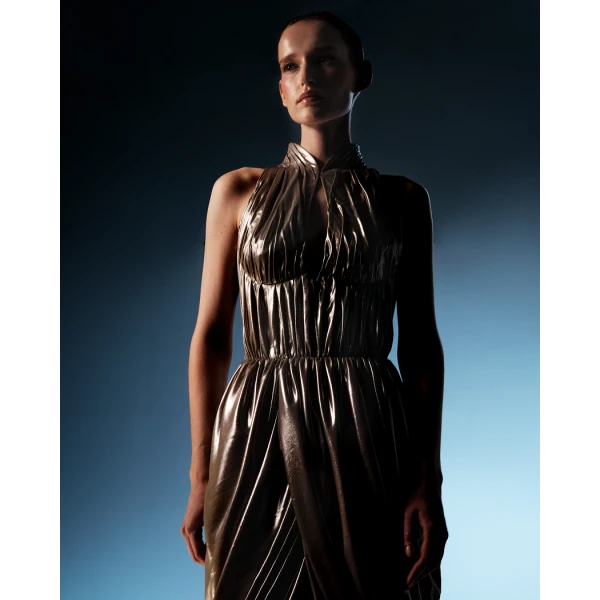 Rasario Draped chiffon mini dress in Olive, view 3