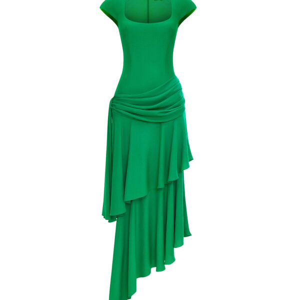 viscose crepe asymmetric maxi dress with draping
