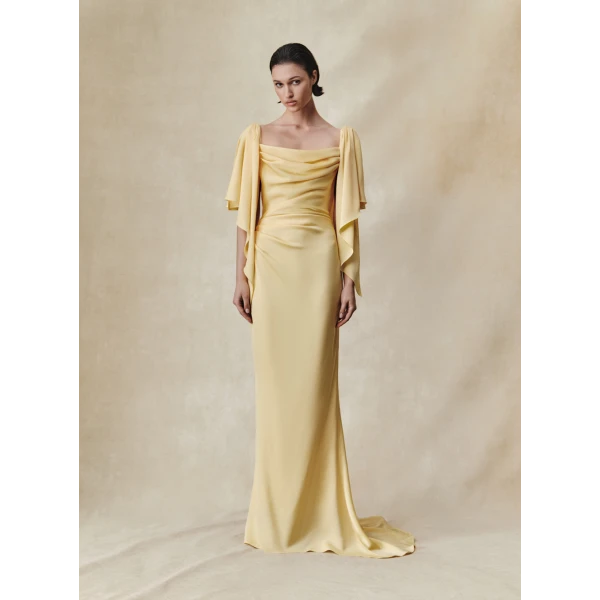 Rasario Viscose crepe maxi dress with draping and open back in Green, view 3