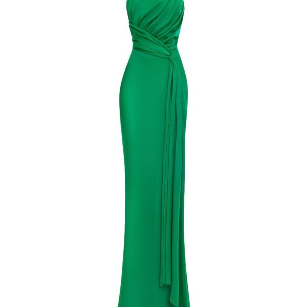 Viscose crepe maxi dress with train in Green