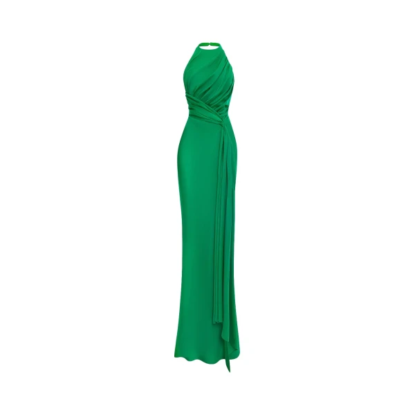 Rasario Viscose crepe maxi dress with train in Green