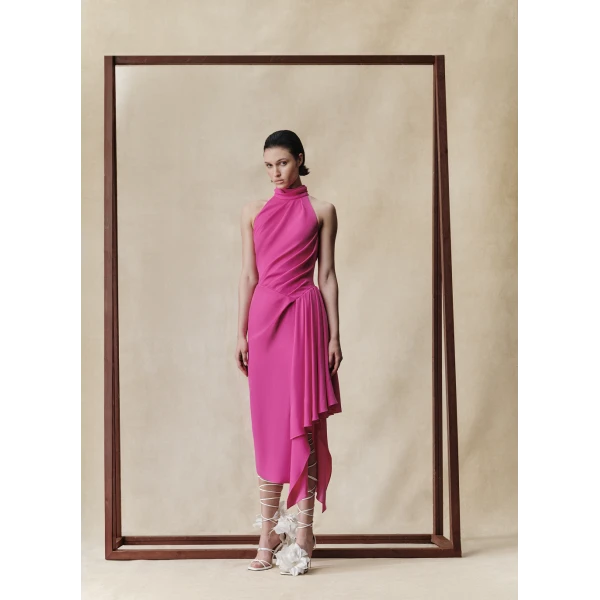 Rasario Viscose crepe midi dress with draping in Green, view 2