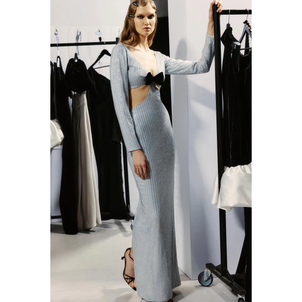 crystal-embellished chiffon maxi dress with cutouts