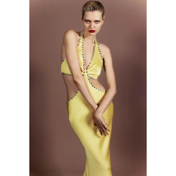crystal-embellished satin maxi dress with cutouts