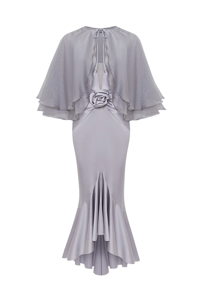 Rasario-Grey-Satin-midi-dress-with-a-flower-and-cropped-cape-in-Grey-at-Coveti92327_nobg Rasario