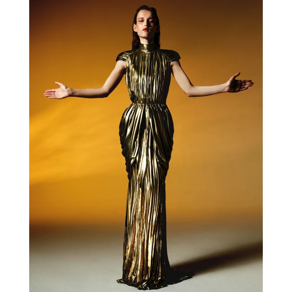 Rasario Draped chiffon maxi dress in Silver, view 3