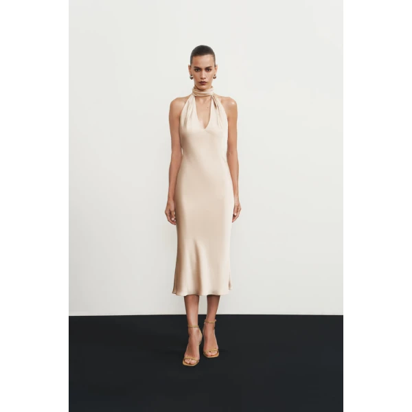 satin midi dress with a cutout