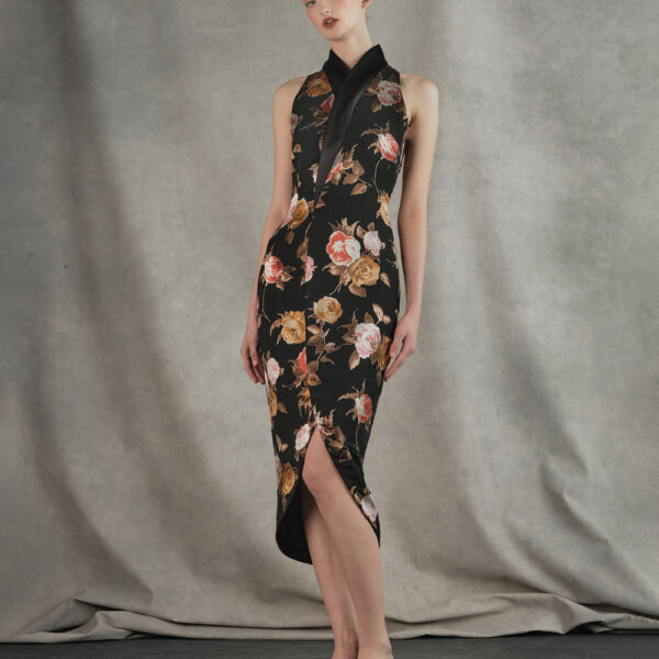 chiffon-devoré and satin midi dress