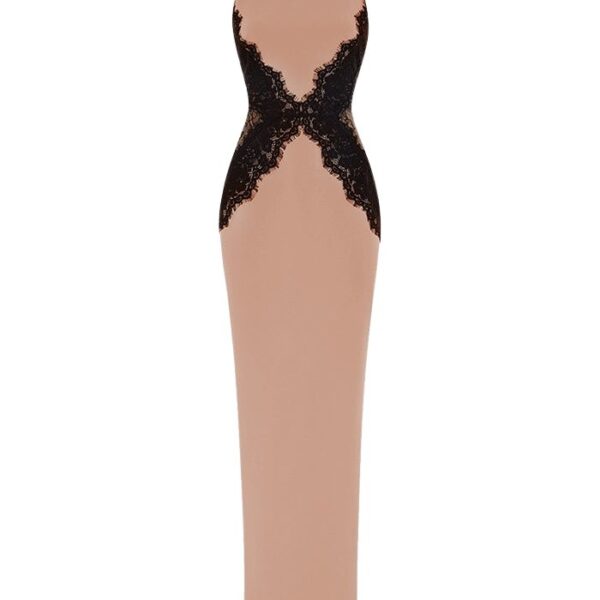 Crepe and lace maxi dress in Beige and Black