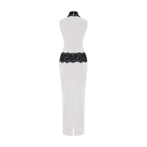 white and black evening dress