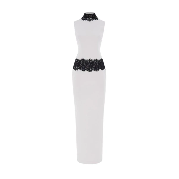 Rasario Crepe and lace maxi dress in White and Black