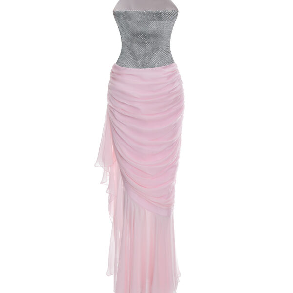 silver and light pink evening dress