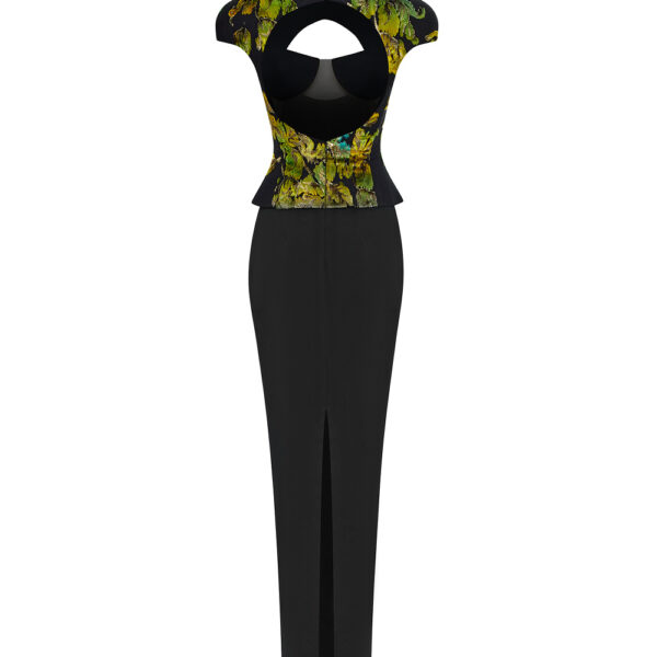 black and green evening dress