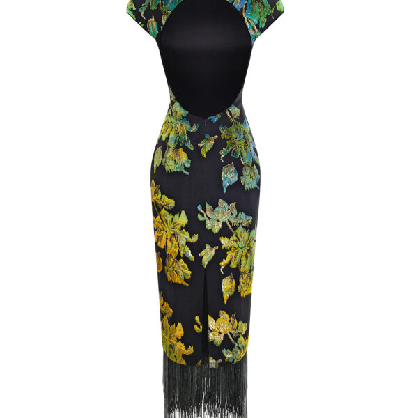 black and green evening dress