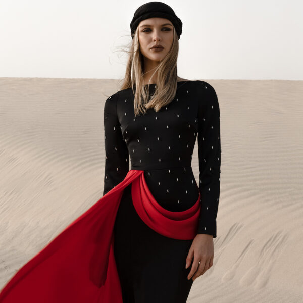 black and red evening dress