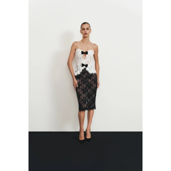 lace corset midi dress with bows