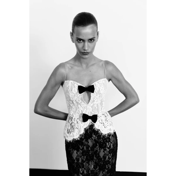white and black evening dress