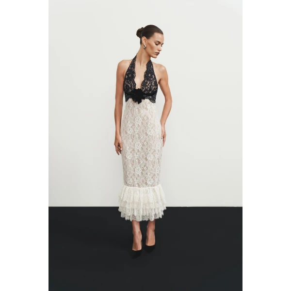 lace midi dress with a flower