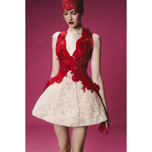 lace mini dress with voluminous skirt