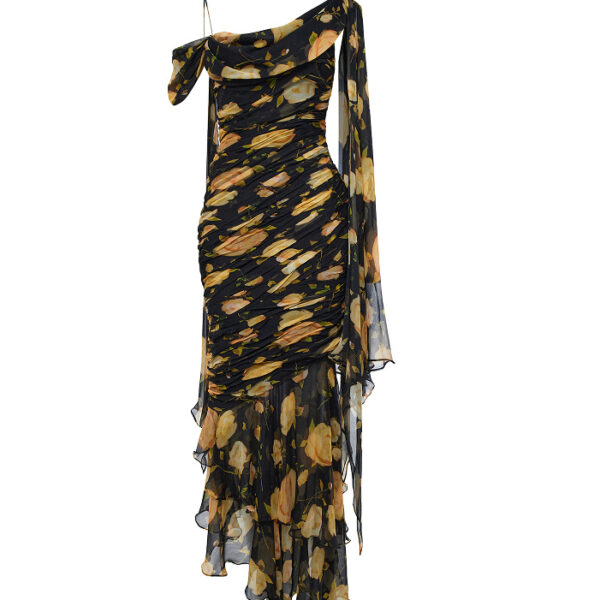 black and yellow evening dress