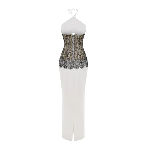 white and black evening dress