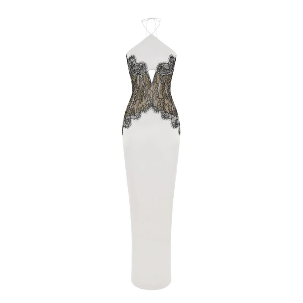 Rasario Satin and lace corset maxi dress in White and Black