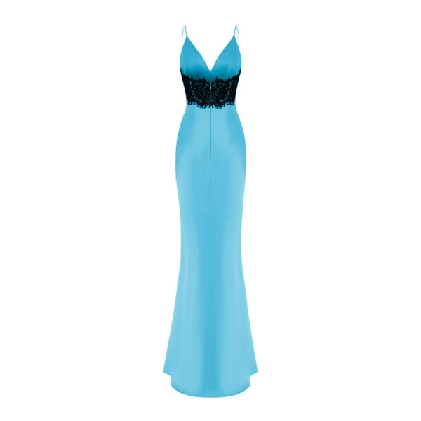 turquoise and black evening dress