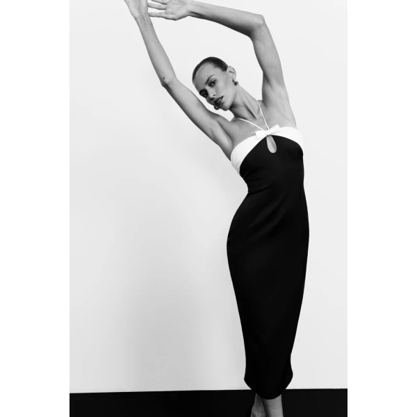 satin midi dress with a cutout