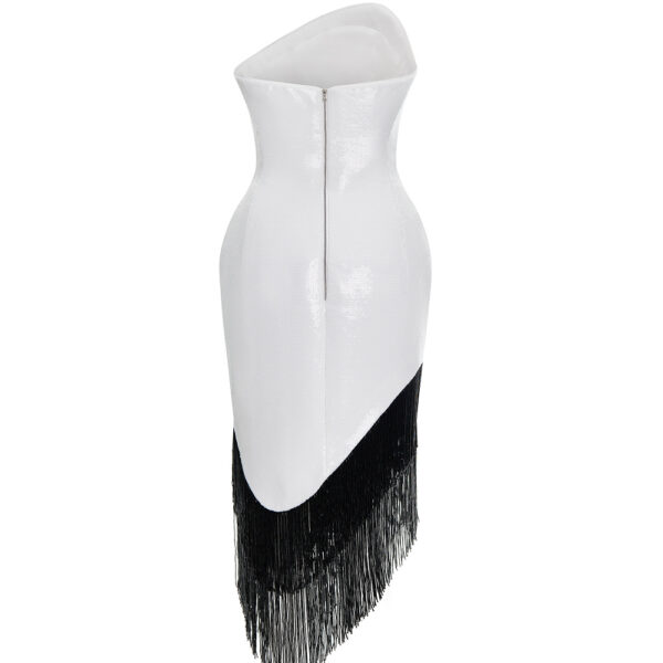 white and black evening dress