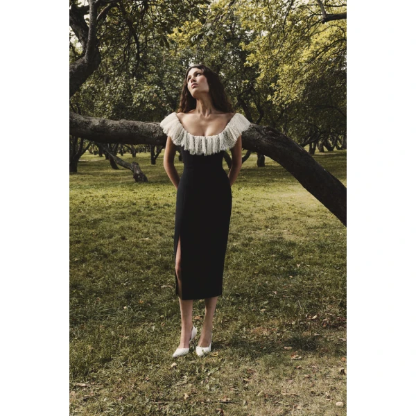 velvet and lace midi dress