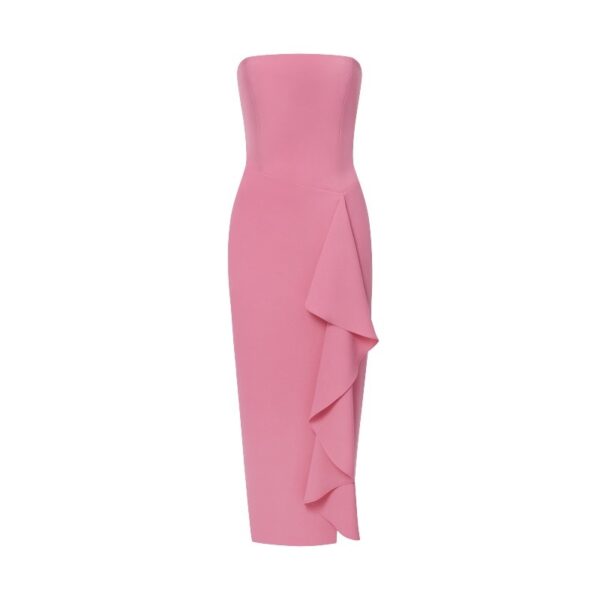 Crepe midi dress with ruffle in Pink