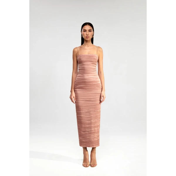 draped chiffon long midi dress