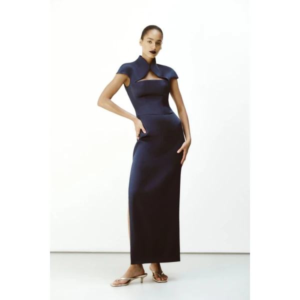 long midi corset satin dress with a side slit