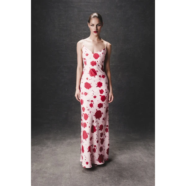 maxi printed satin dress