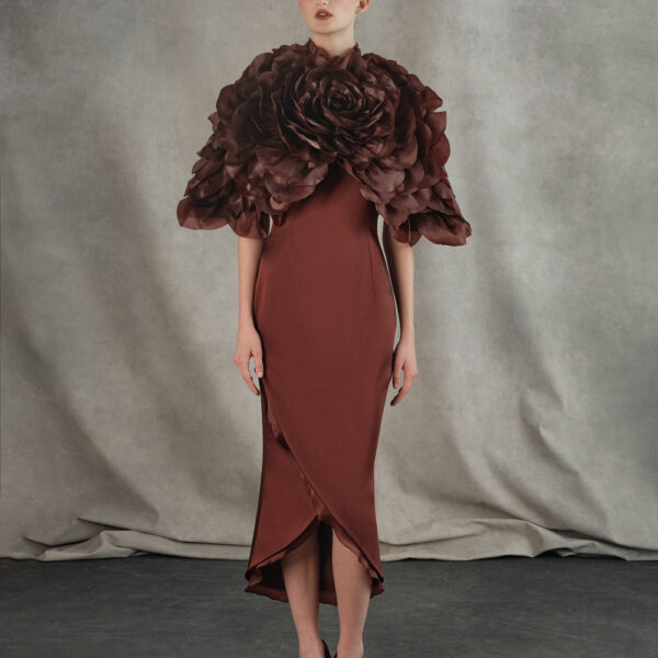 satin and silk organza midi dress