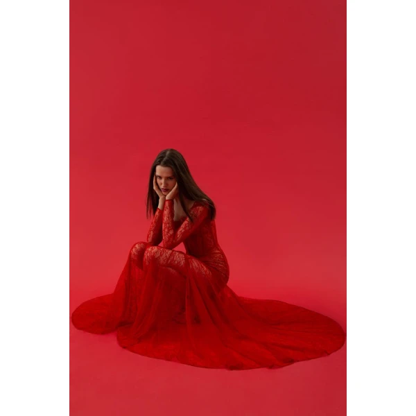 red evening dress