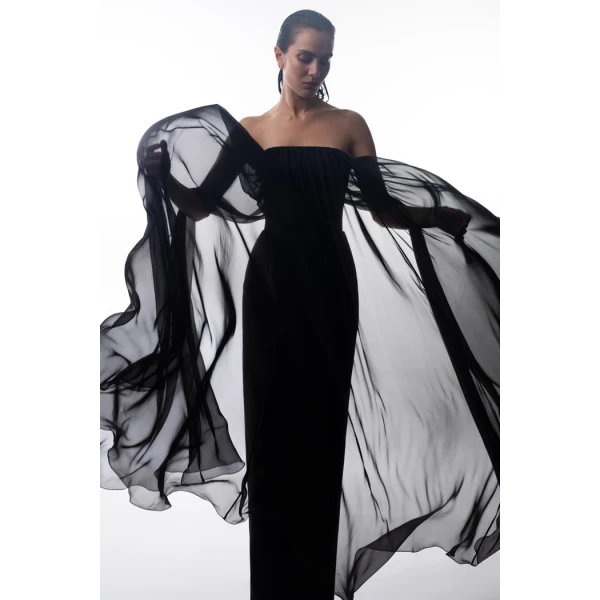crepe and silk chiffon corset gown