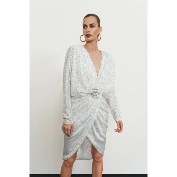draped chiffon midi dress