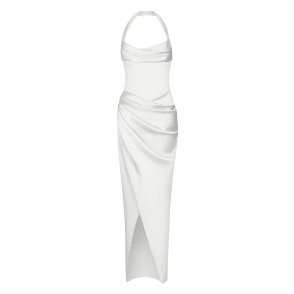 Rasario Draped satin gown with straps in White