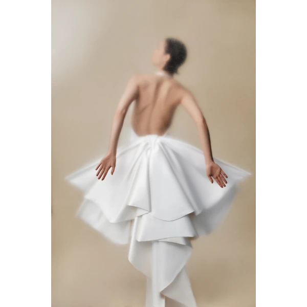 Rasario Structured satin maxi dress with detachable butterfly train in White, view 2