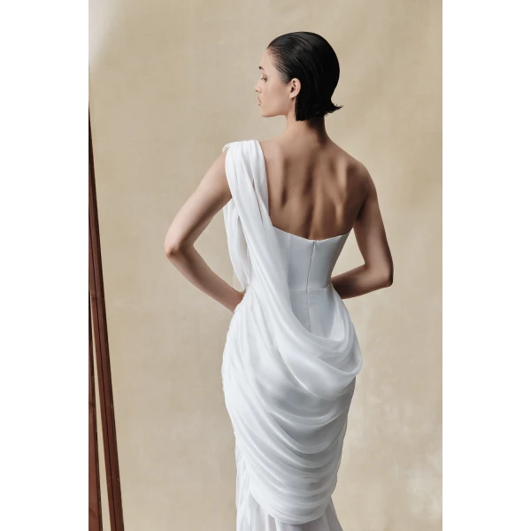 Rasario Viscose and silk corset maxi dress with draping in White, view 5