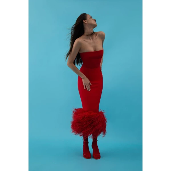 сorset crepe long midi dress with fringe