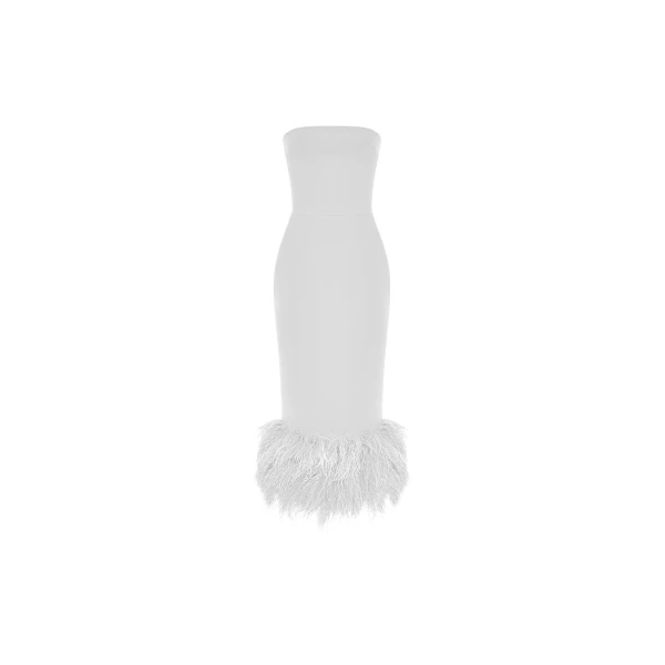Rasario Сorset crepe long midi dress with fringe in White